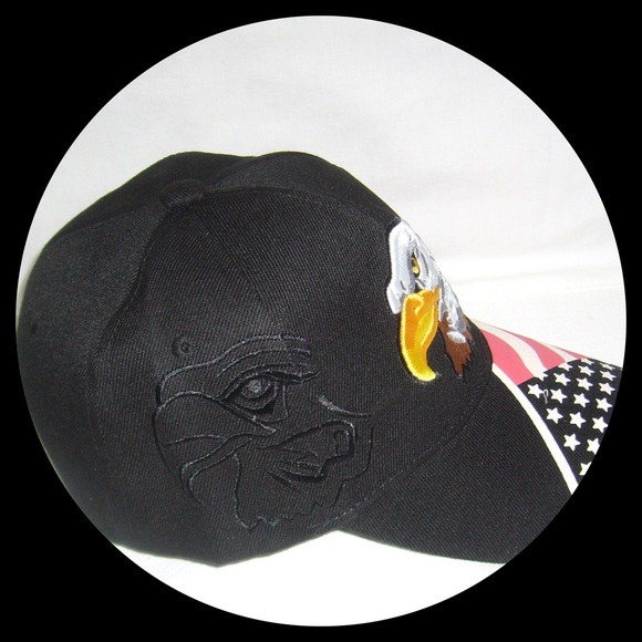 Eagle & American Flag Motif Ball Cap-Black - Picture 2 of 5